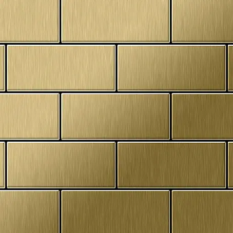 ALLOY  Mosaikfliese Mosaik Fliese massiv Metall Titan gebürstet gold 1,6mm stark Subway-Ti-GB