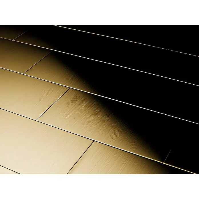 ALLOY Mosaikfliese Mosaik Fliese massiv Metall Titan gebürstet gold 1,6mm stark Subway-Ti-GB - 76 x 152 mm, Gold, Sonstiges - Gebürstete goldmetallic Platten mit starkem Licht-Schatten-Kontrast.