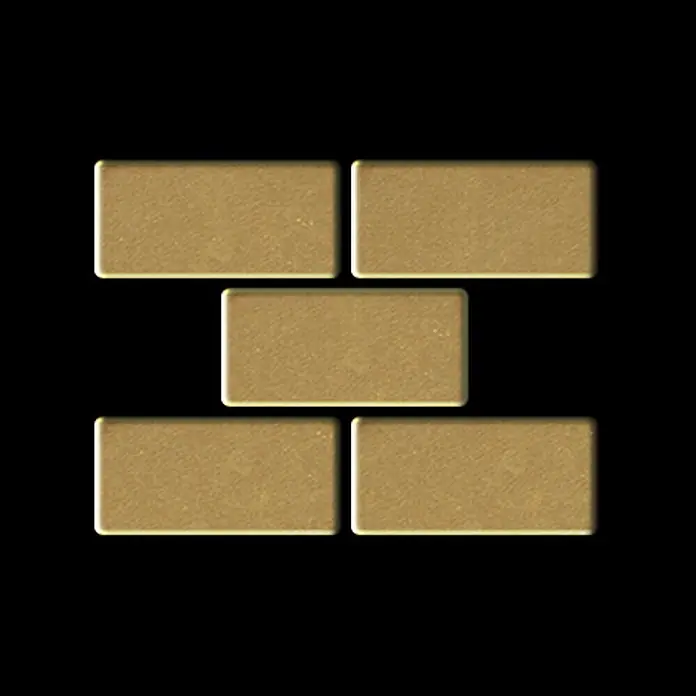 ALLOY Mosaikfliese Mosaik Fliese massiv Metall Messing gewalzt gold 1,6mm stark House-BM - 318 x 307 mm, Gold, Sonstiges - Fünf goldbraune rechteckige Fliesen mit geprägter Oberfläche, angeordnet in einem dekorativen Ziegelmuster.