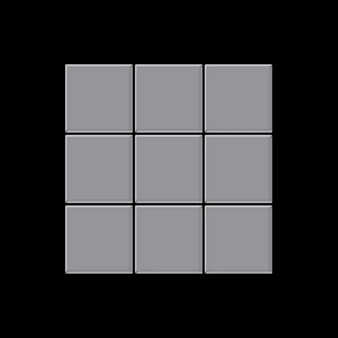 ALLOY Mosaikfliese Mosaik Fliese massiv Metall Edelstahl matt grau 1,6mm stark Century-S-S-MA - 98 x 98 mm, Grau, Silber, Matt - Neun graue quadratische Fliesen in einem 3x3-Raster angeordnet.