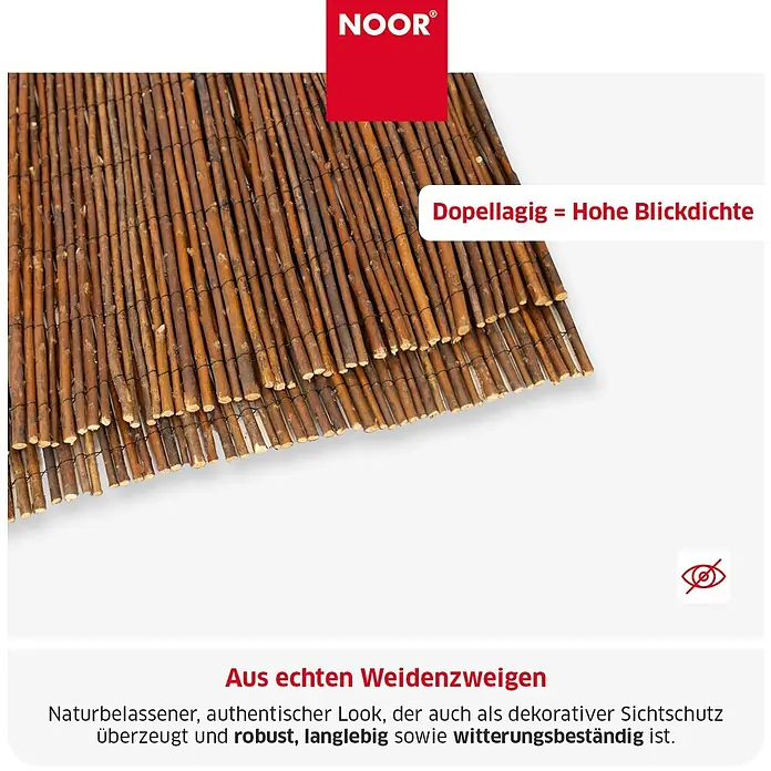 NOOR Sichtschutzelement DELUXE Weidematte - Naturmaterialien, Natur - Doppellagige Sichtschutzmatte aus echten Weidenzweigen für hohe Blickdichte. Robust, langlebig und witterungsbeständig.