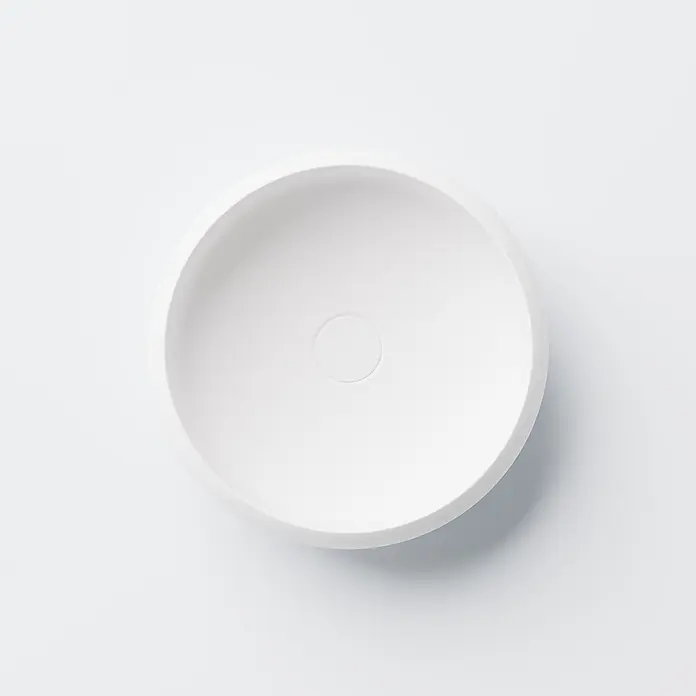 Vola Waschtisch - 0 x 0 cm - Weißes rundes Becken mit dezentem zentralen Abfluss.