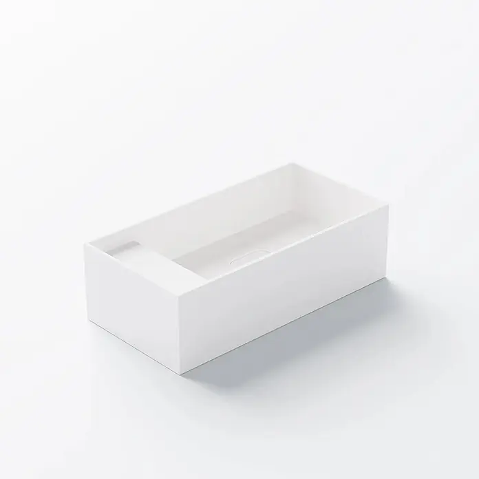 Vola Waschtisch - 0 x 0 cm - Weißes rechteckiges Waschbecken mit integriertem Ablauf und modernem Design.