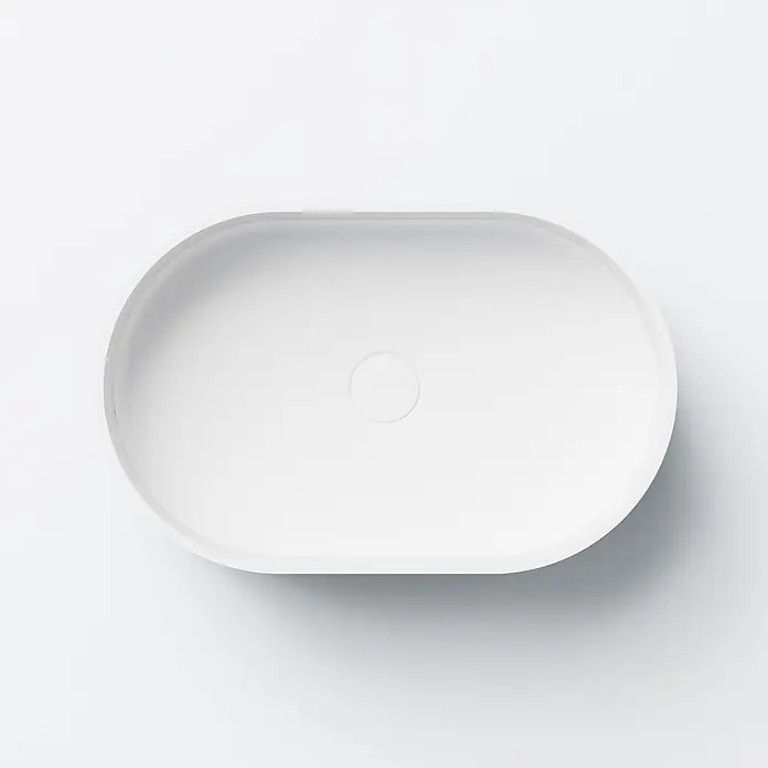 Vola Waschtisch - 0 x 0 cm - Ovales, mattweißes Waschbecken mit zentralem Abfluss.