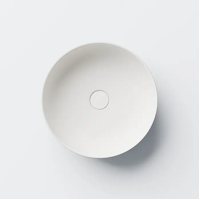 Vola Waschtisch - 0 x 0 cm - Rundes weißes Waschbecken mit zentralem Abfluss.