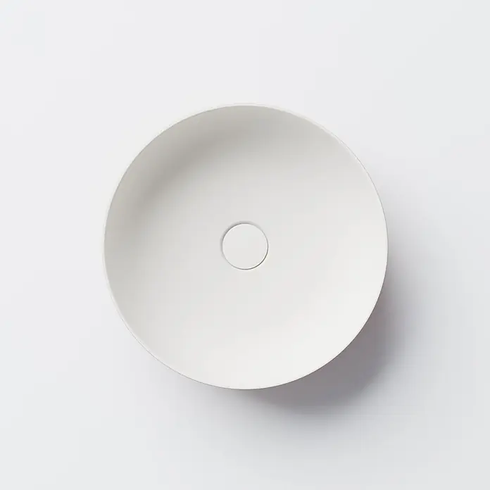 Vola Waschtisch - 0 x 0 cm - Weißes rundes Aufsatzwaschbecken mit mittigem Abflussloch.