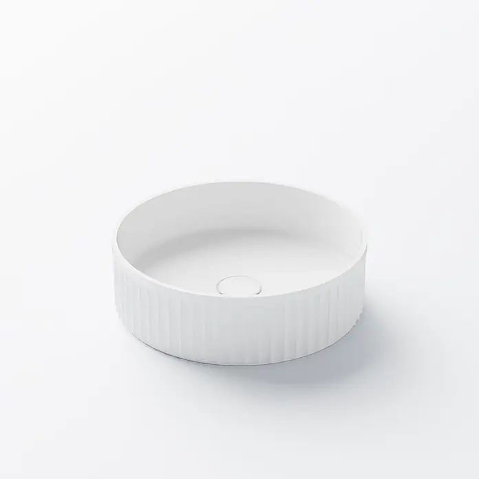 Vola Waschtisch - 0 x 0 cm - Weißes rundes Waschbecken mit geriffelter Außenseite.