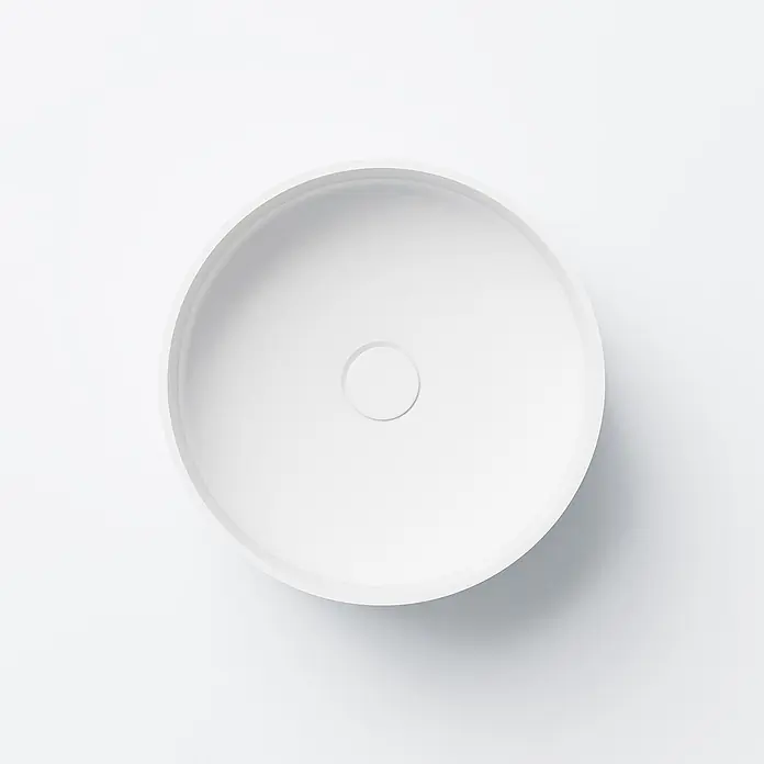 Vola Waschtisch - 0 x 0 cm - Weißes rundes Waschbecken mit mittigem Abfluss.