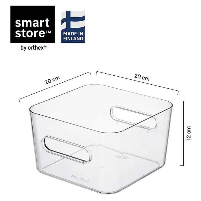 SmartStore Vorratsdose Compact - L x B x H: 20 x 20 x 12 cm, Kunststoff, Transparent - Durchsichtige Plastik-Aufbewahrungsbox mit Griffen, 20x20x12 cm.