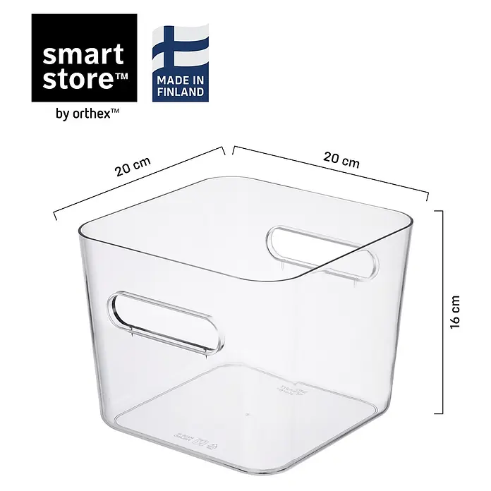SmartStore Vorratsdose Compact - L x B x H: 20 x 20 x 16 cm, Kunststoff, Transparent - Transparente SmartStore Aufbewahrungsbox aus Kunststoff mit Griffen, 20x20x16 cm.