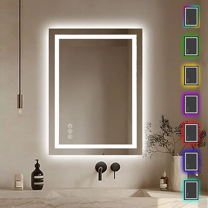 Lumoire Lichtspiegel MATRIX2 -  - Rechteckiger LED-beleuchteter Badezimmerspiegel mit Touch-Steuerung. Anpassbare RGB-Hintergrundbeleuchtung mit Farboptionen.