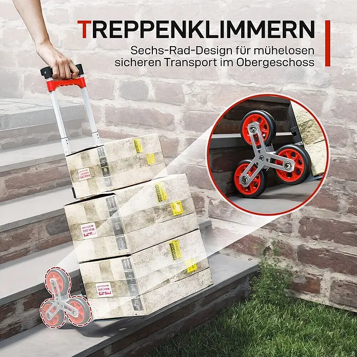 Homcom Sackkarre -  - Rote und silberne Treppenkarre mit Sechs-Rad-Design, die Kartons mühelos Treppen hinauf transportiert.