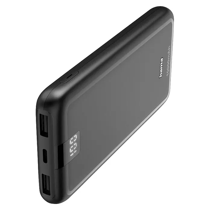 Hama Powerbank 00201709 "Performance 10" 10000mAh 3 - Anthrazit - Schwarze Hama Powerbank mit Digitalanzeige für Akkustand und zwei USB-Anschlüssen, 10000mAh Kapazität.