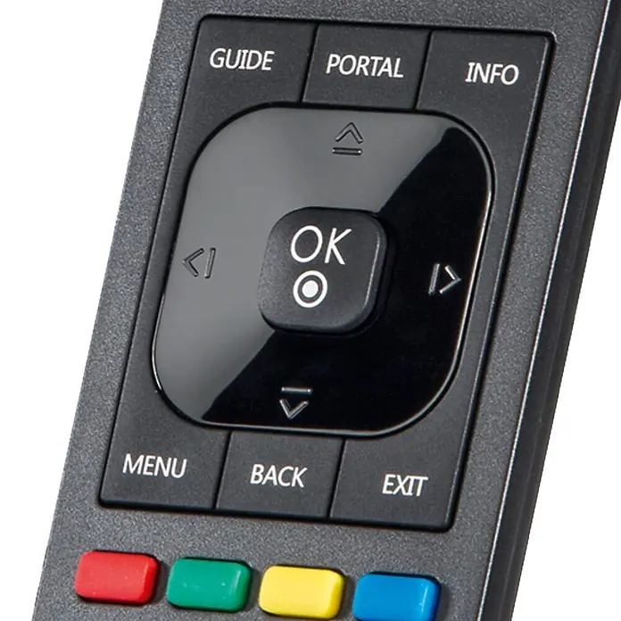 Hama Universal-Fernbedienung 00221061 - Schwarz - Schwarze Fernbedienung mit Navigationskreuz, 'OK'-Taste und farbigen Funktionstasten (rot, grün, gelb, blau).