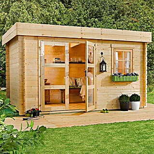 Gartenhaus Lounge 1 (Außenmaß inkl. Dachüberstand (B x T): 367 x 281 cm, Holz, Natur, Inklusive Aufbauservice)