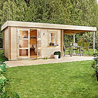 Gartenhaus Lounge 2 (Außenmaß inkl. Dachüberstand (B x T): 605 x 282 cm, Holz, Natur, Inklusive Aufbauservice)