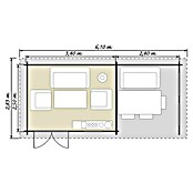 Caseta de madera Lounge 3 (Madera, Área: 14,5 m², Espesor de pared: 28 mm)