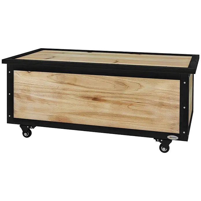 Furnicato Garten-Aufbewahrungsbox - L x B x H: 100 x 50 x 43 cm, Naturholz, Holz - Holztruhe mit schwarzem Rahmen und Rollen.