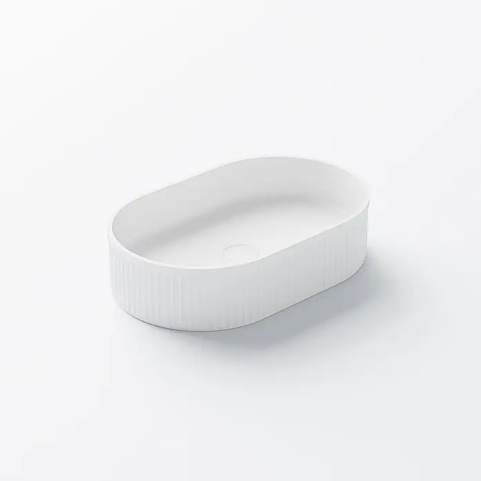 Vola Waschtisch - 0 x 0 cm - Weißes ovales Aufsatzwaschbecken mit gerilltem Außendesign.