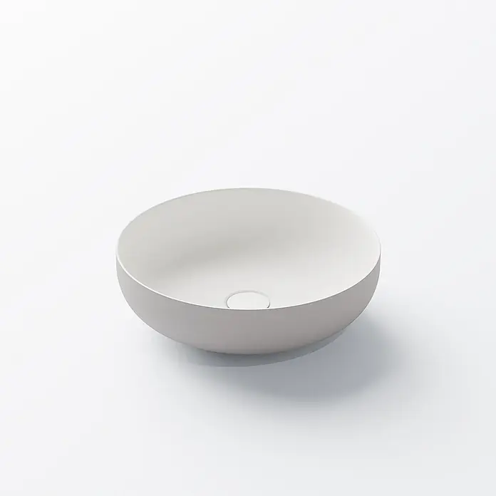 Vola Waschtisch - 0 x 0 cm - Weißes, mattes, rundes Aufsatzwaschbecken mit mittigem Abfluss.