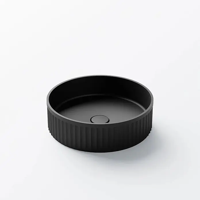 Vola Waschtisch - 0 x 0 cm - Schwarzes, rundes, geriffeltes Waschbecken mit zentralem Abfluss.