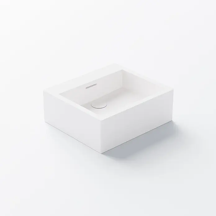 Vola Waschtisch - 0 x 0 cm - Weißes, rechteckiges, modernes Waschbecken mit integriertem Ablauf und Schlitzüberlauf.