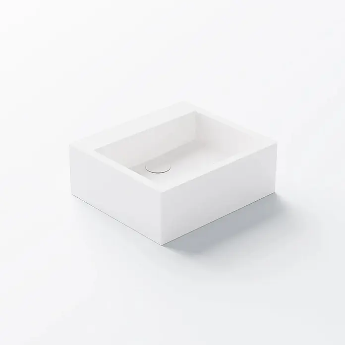 Vola Waschtisch - 0 x 0 cm - Minimalistisches weißes rechteckiges Aufsatzwaschbecken mit flachem Ablauf.