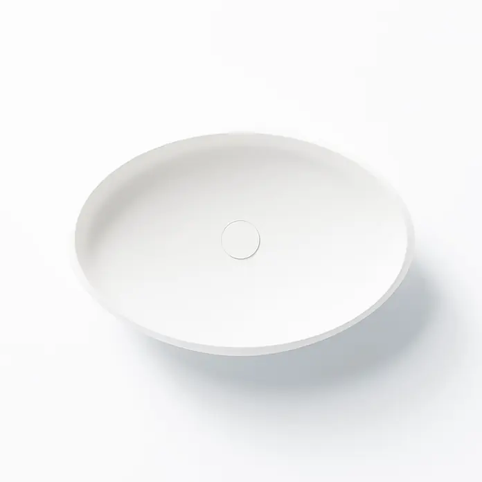 Vola Waschtisch - 0 x 0 cm - Weißes ovales Aufsatzwaschbecken mit integriertem Ablaufdeckel.