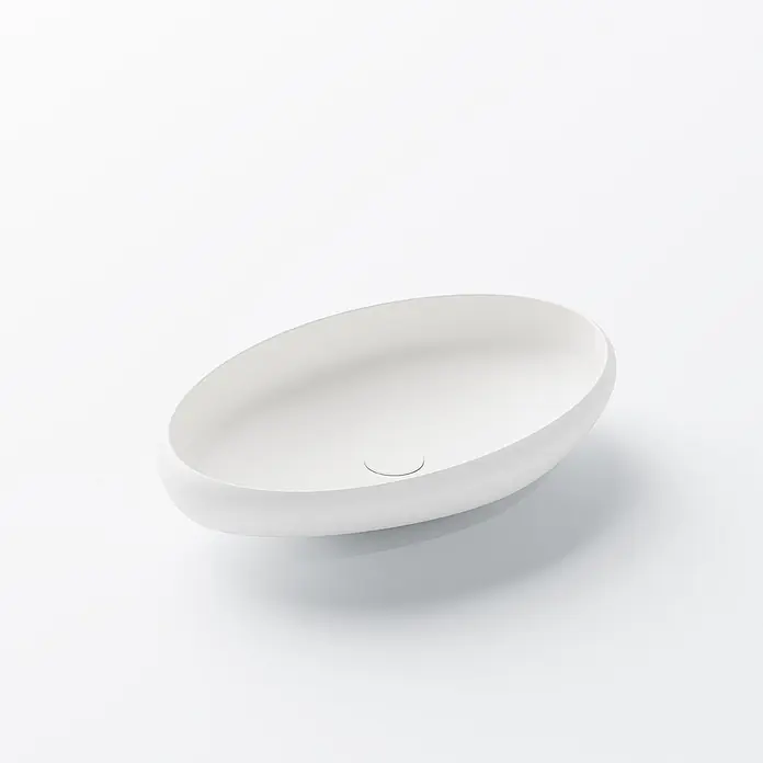 Vola Waschtisch - 0 x 0 cm - Weißes ovales Aufsatzwaschbecken mit integriertem Ablauf.