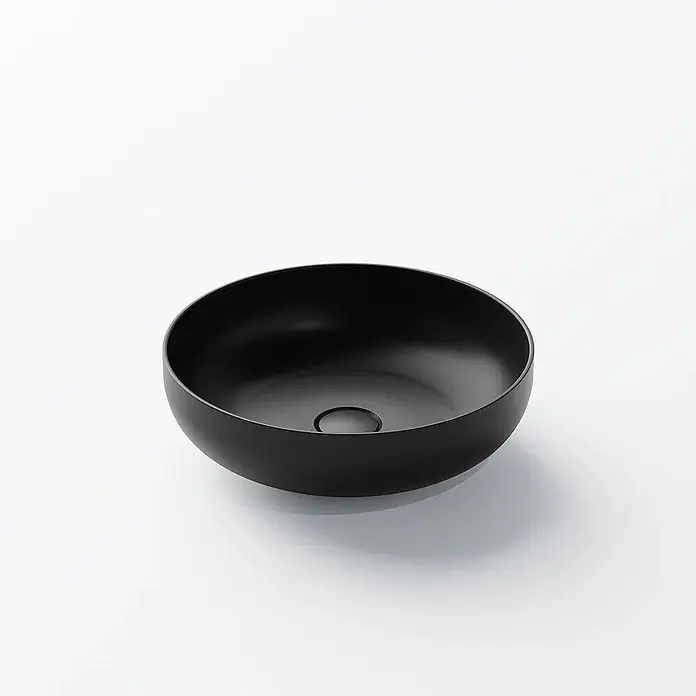 Vola Waschtisch - 0 x 0 cm - Schwarzes, mattes rundes Aufsatzwaschbecken mit Ablauf.