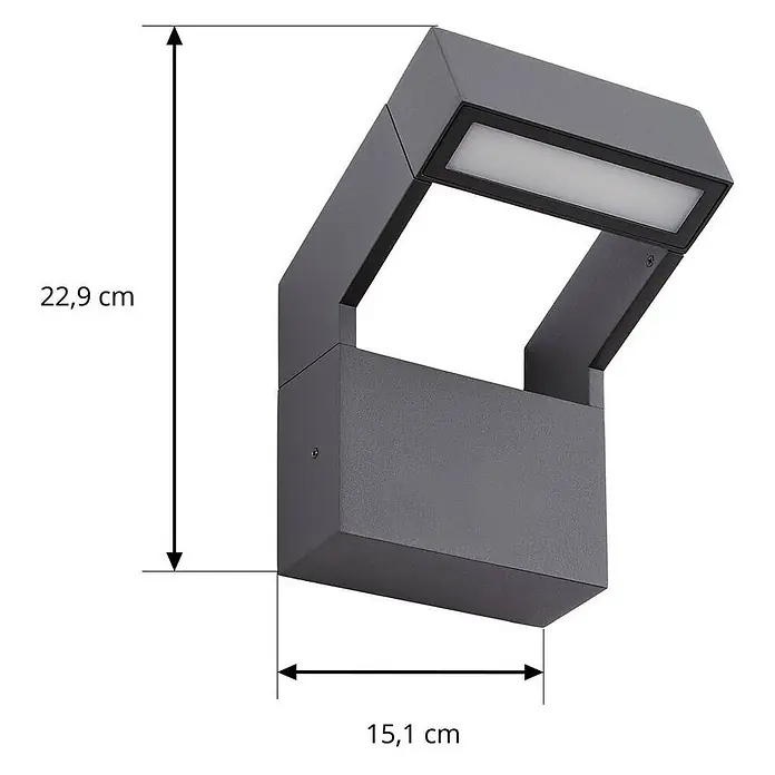 Arcchio Außenwandleuchte Kovato - alu / grau / zink, IP65 - Dunkelgraue Metall-Außenwandleuchte mit schrägem, rechteckigem Design und diffusem LED-Panel.