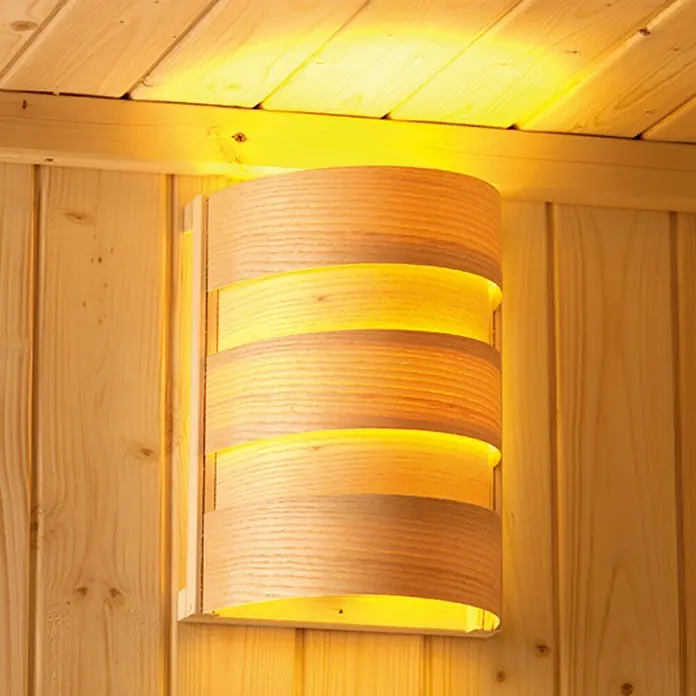 Karibu Saunaleuchte Classic - 40 W, Holz - Moderne Wandleuchte aus Holz mit warmem Licht, die eine gemütliche Atmosphäre schafft. Ideal für Wohnräume mit Holzakzenten.