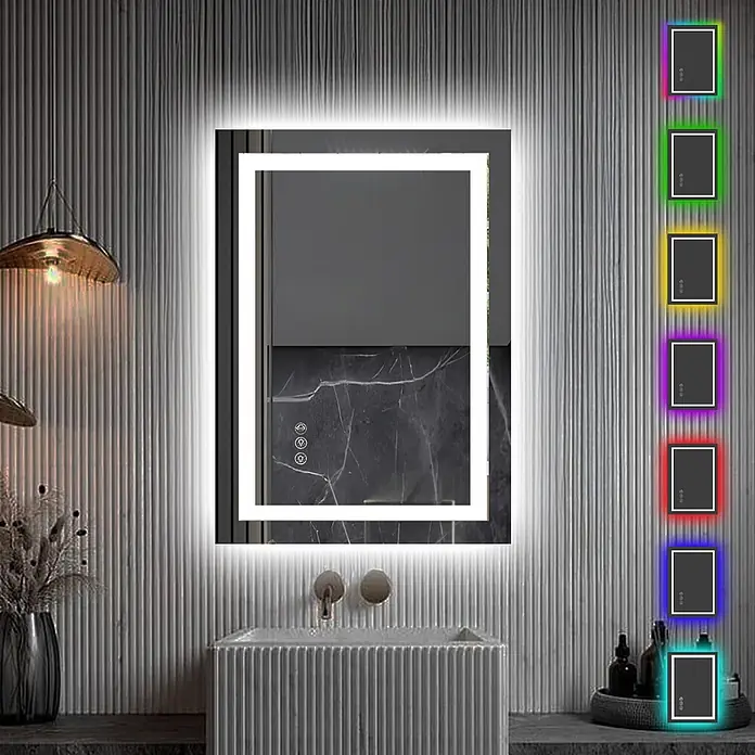 Lumoire Lichtspiegel MATRIX2 -  - Rechteckiger LED-Badezimmerspiegel mit beleuchtetem Rahmen, Touch-Bedienelementen und einstellbaren Hintergrundbeleuchtungsfarben.