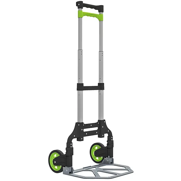 Homcom Sackkarre -  - Faltbare Sackkarre mit silbernen Stangen, schwarzem Gestell, schwarz-limettengrünem Griff und schwarzen Rädern mit limettengrünen Mitten.