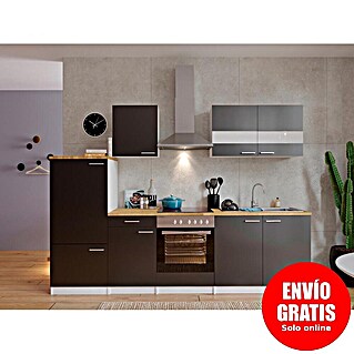 Respekta Composición de cocina Malia (Ancho: 270 cm, Gris, Con electrodomésticos, Decoración encimera: Efecto madera, Volumen horno: 72 l)