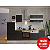 Respekta Composición de cocina (Ancho: 280 cm, Con dispositivos eléctricos, Negro)