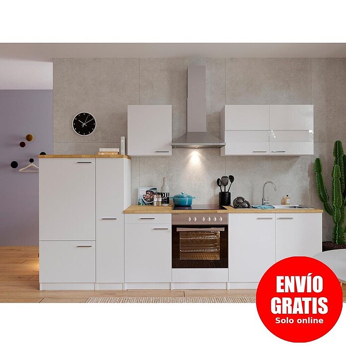 Respekta Composición de cocina (Ancho: 300 cm, Con dispositivos eléctricos, Blanco)