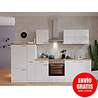 Respekta Composición de cocina Malia (Ancho: 300 cm, Blanco, Con electrodomésticos, Decoración encimera: Efecto madera, Volumen horno: 72 l)