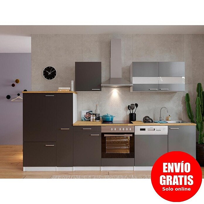 Respekta Composición de cocina (Ancho: 310 cm, Con dispositivos eléctricos, Gris)