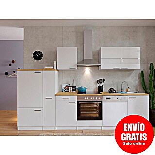 Respekta Composición de cocina Malia (Ancho: 310 cm, Blanco, Con electrodomésticos, Decoración encimera: Efecto madera, Volumen horno: 72 l)