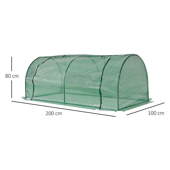 Outsunny Gewächshaus - 100 x 200 cm, Material Seitenwand: Kunststoff, 0,3 mm, Grün - Gewölbtes grünes Frühbeet aus lichtdurchlässigem Netzgewebe zum Schutz von Pflanzen.