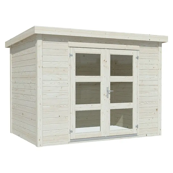 Palmako Gartenhaus Olivia - Außenmaß inkl. Dachüberstand (B x T): 300 x 206 cm, Holz, Natur - Helles Holzgartenhaus mit Flachdach und doppelten Glastüren.