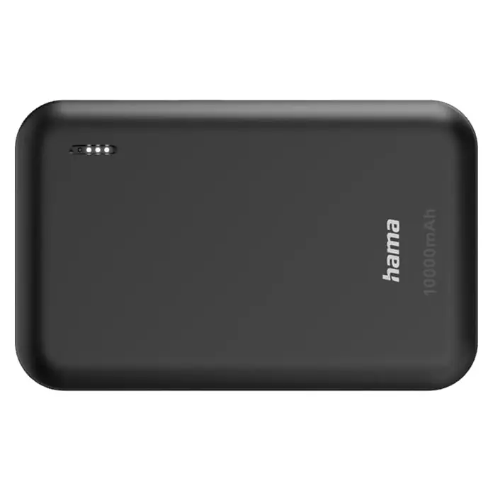 Hama Powerbank Pocket 10 10000 mAh Fast Charge LiPo - Schwarz - Dunkelgraue hama 10000mAh Powerbank mit vier LED-Statusanzeigen.