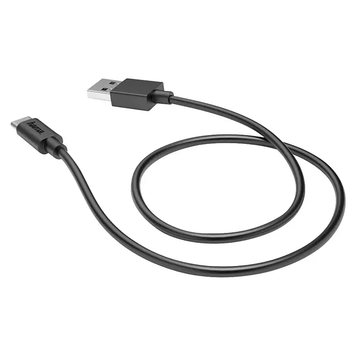 Hama USB-Kabel 00201705 USB-A - USB-C 0,5 m - Schwarz - Schwarzes USB-C auf USB-A Daten- und Ladekabel, aufgerollt.