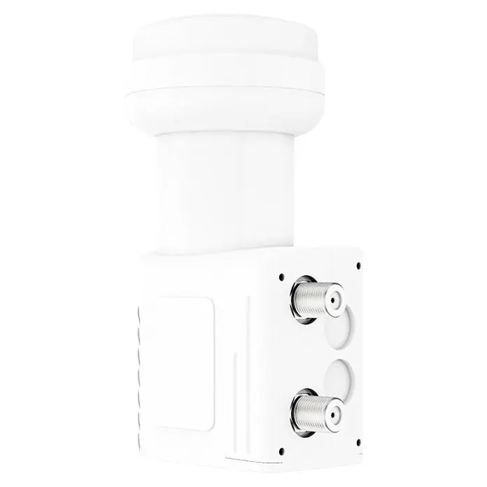 Hama Universal-Quattro-LNB 00205375 Universal-Twin-LNB - Weiß - Weißer Satellitenschüssel-LNB mit zwei silbernen Koaxialanschlüssen.