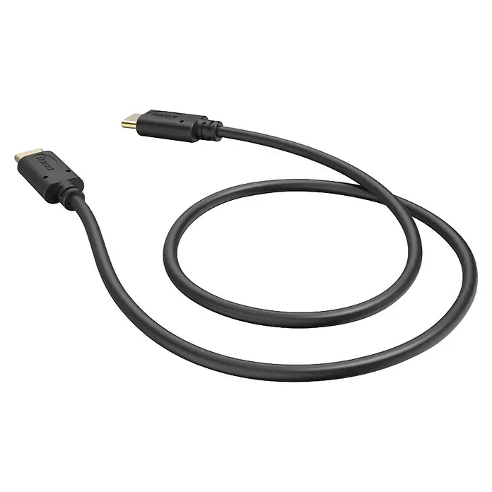Hama USB-Kabel 00201706 USB-C - USB-C - 0,5 m, Schwarz - Schwarzes HDMI-Kabel, aufgerollt, mit zwei Steckern.