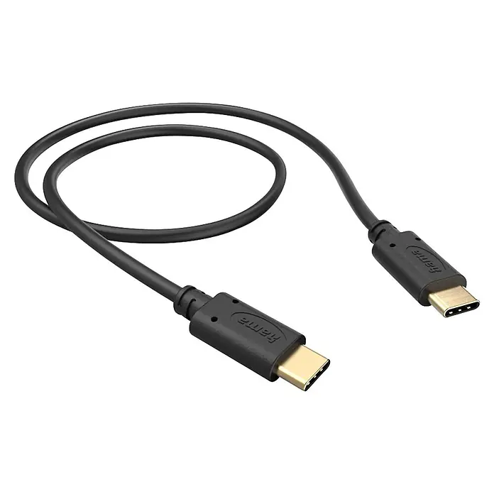 Hama USB-Kabel 00201706 USB-C - USB-C - 0,5 m, Schwarz - Schwarzes Hama USB-C zu USB-C Kabel mit goldfarbenen Anschlüssen.
