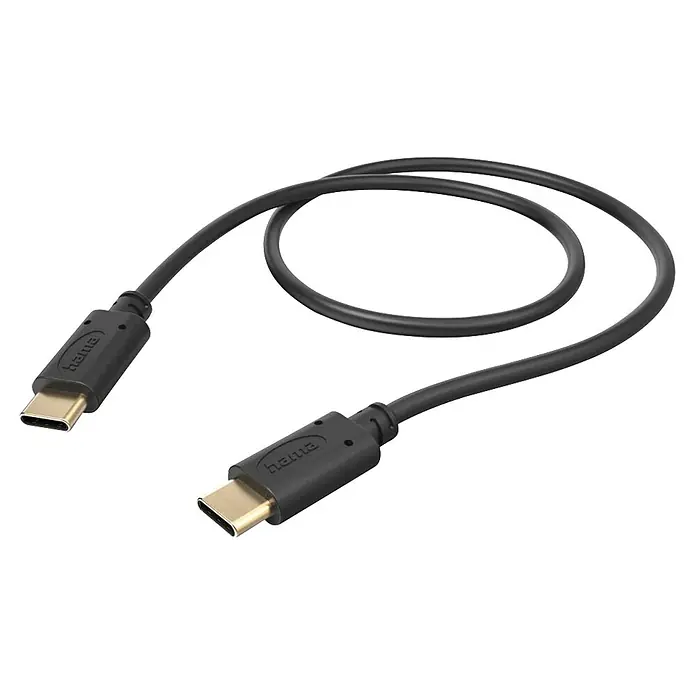Hama USB-Kabel 00201706 USB-C - USB-C - 0,5 m, Schwarz - Schwarzes USB-C Kabel mit goldenen Anschlüssen für schnelle Datenübertragung und Ladezwecke.