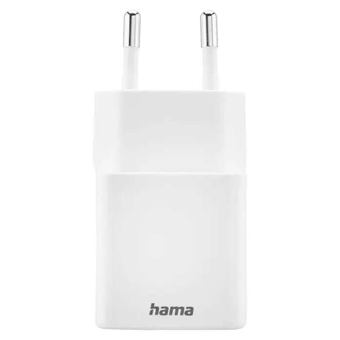 Hama Schnellladegerät 00201992 1x USB-C 1x USB-A Mini PD 30 W - Weiß - Weißes Hama Wandladegerät mit zwei Metallstiften zum Aufladen elektronischer Geräte.