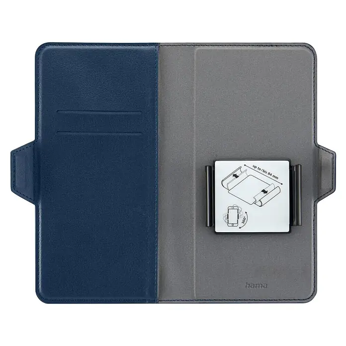 Hama Smartphone-Tasche 00118896 Universal für Handygröße 80 x 170 cm 3 Fächer - Blau - Offene dunkelblaue und graue Universal-Smartphone-Hülle mit Kartenfächern und verstellbarer 360°-Halterung.